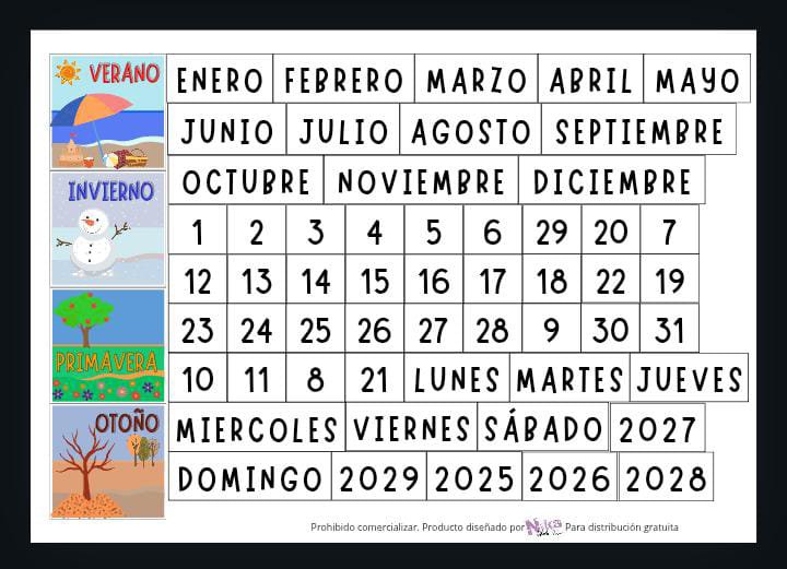 Calendario Visual (fichas) - Nika estudio online